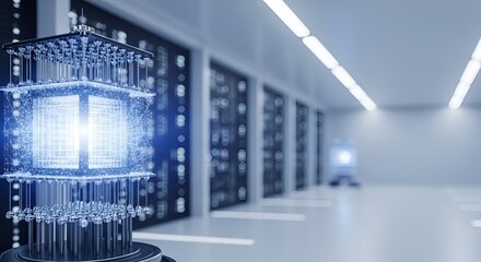 Futuristic Quantum Computing Core in a Modern Data Center