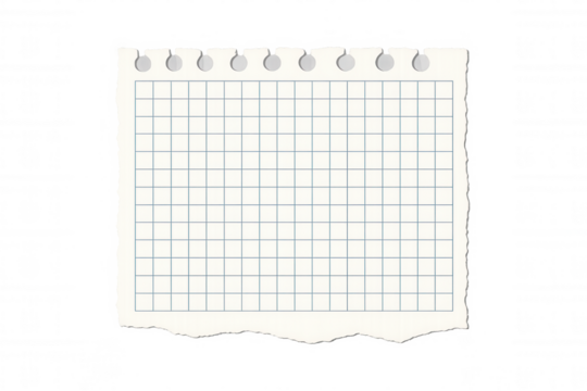Graph paper with perforated edges, ideal for jotting down notes, messages, or educational material. Background is see-through