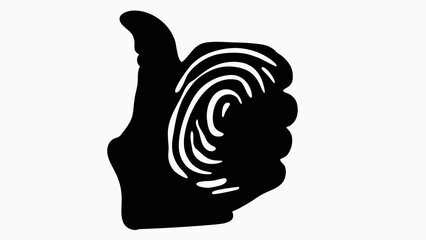 Black thumbs up silhouette with fingerprint pattern indicating agreement and approval concept art