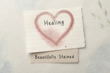 Healing Message with Watercolor Heart Art and Stained Paper Aesthetic for Wellness and Self-Care Themes