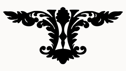 Ornate black symmetrical floral design with leaves and swirls on a white background image art