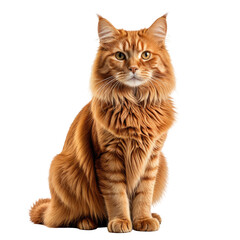 Fototapeta premium Elegant ginger cat with long fur sits and looks directly at the viewer