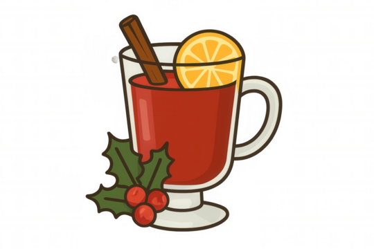 Mulled wine drink illustrating christmas and winter holidays, celebrating festive season with orange and cinnamon garnish - Powered by Adobe