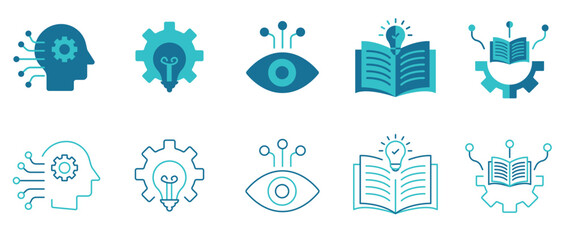 Machine learning icon set. Vector and illustrator