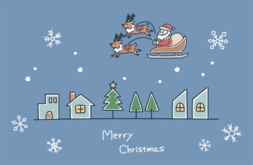 クリスマスの街並みとサンタクロースのベクターイラスト
