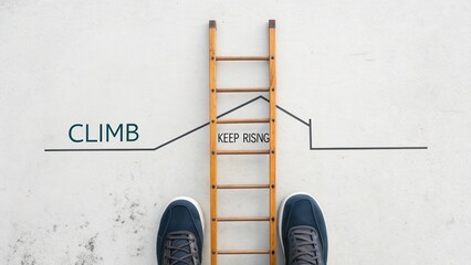 Inspirational image of ladder with motivational words to encourage personal growth and upward progress in life and career