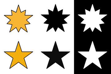Geometric Starbursts and Stars Graphic Elements in Gold, Black, and White for Design Projects