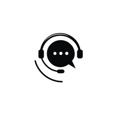 Customer support. Support Icon can be used for company, logo, and others.Headphones with microphone with speech bubble chat icon, Customer consultation service online.

