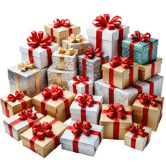 Fototapeta premium Gift mountain of presents with ribbons and bows stacked in a pile