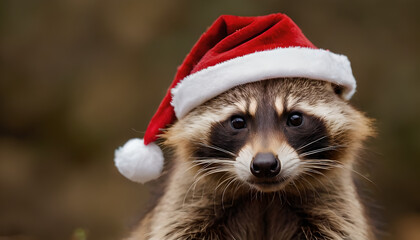 raccoon wearing a santa hat