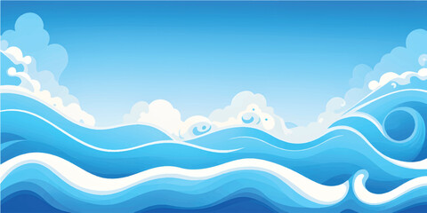 Abstract blue background with sea waves and sky illustration for summer nature design