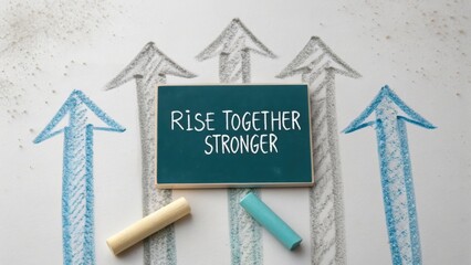 Inspirational Message on Chalkboard with Colorful Arrows Pointing Upward Symbolizing Growth and Collaboration