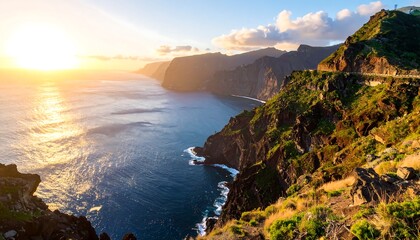 Dramatic sunset over a dramatic coastline