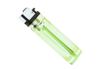 Green transparent disposable lighter isolated on transparent background