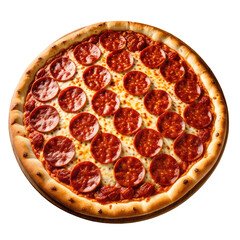 Delicious, circular pepperoni pizza with a golden crust