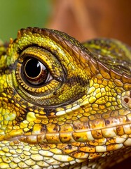Close-up of a lizard's head, showcasing intricate scales and an eye