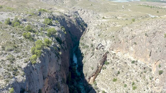Aerial view of the Almadenes Canyon, a Protected Natural Area in the Region of Murcia, carved out by the Segura River, which runs through the towns of Calasparra and Cieza.