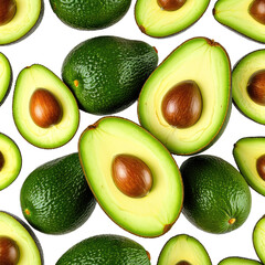Green avocados, whole and halved, arranged neatly