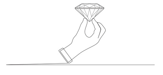 Fototapeta premium continuous line art of a hand holding a diamond. the concept of luxury goods as style or investment