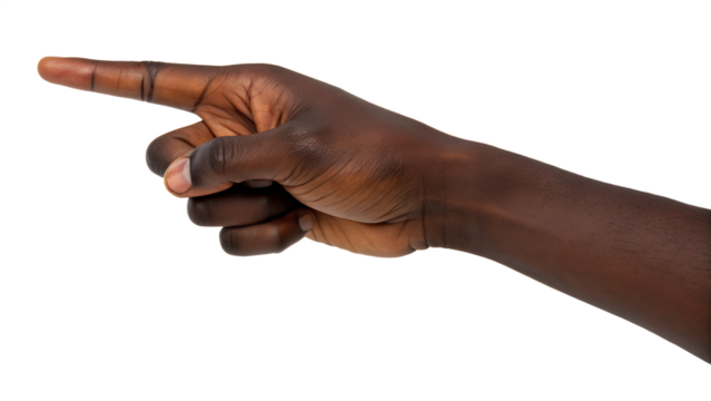 Dark-Skinned Hand Pointing Left – Accurate Anatomy PNG on Transparent Background