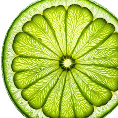Translucent lime slice shows detail and vibrant green color, close up