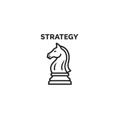 Black outline icon of a chess knight piece with the word 'STRATEGY' above it, symbolizing planning and tactical thinking. © Khairul