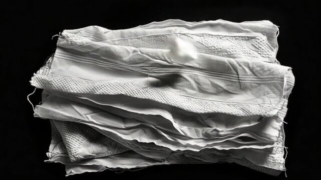 Video clip A pile of white cloth rests on a black surface, perfect for adding texture and contrast to your design or composition