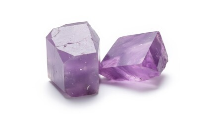 Amethyst gemstones in natural formation on white background  
