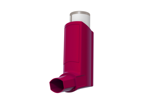 Red asthma inhaler device isolated on transparent background