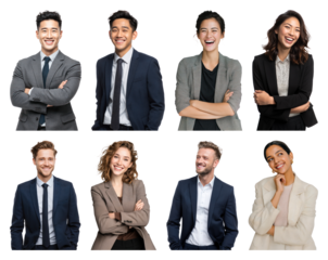 PNG Diverse professionals smiling confidently, element set on transparent background