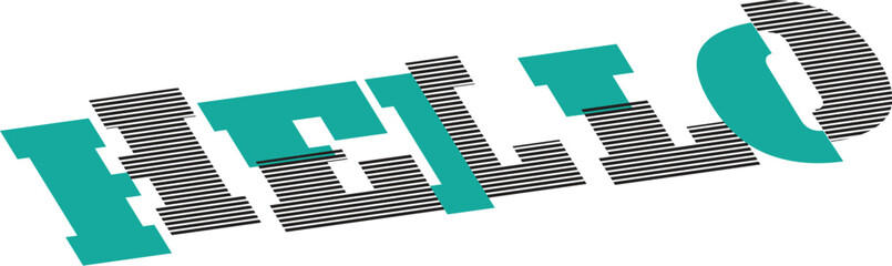 Vector art of hello text with teal and grey striped letters on a, graphic design