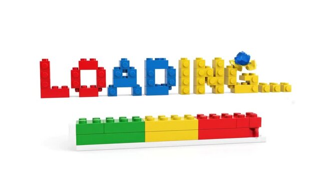 Creative Loading Animation with Building Bricks on White Background.