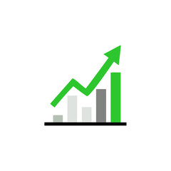 A vibrant green arrow pointing upwards over a bar graph, symbolizing positive growth, financial success, and business progress.