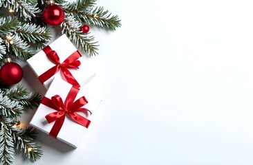 Top view. On the left side of the image you can see Christmas decorations, and on the right is an empty space.