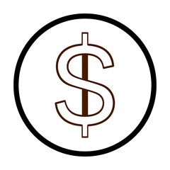 Obraz premium Simple, dark brown dollar sign enclosed in a bold black circle
