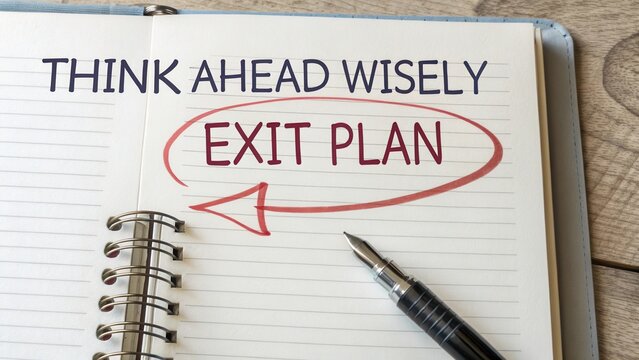 Thoughtful planning with notebook and pen highlighting the importance of creating an effective exit plan for businesses