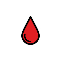 Fototapeta premium A simple graphic illustration of a single red blood drop with a black outline.