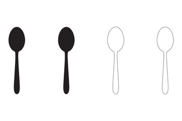 Spoon vector illustration featuring two solid fill and two line art renderings perfect for culinary designs and food themed projects