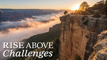 Breathtaking Sunrise Over Scenic Canyon With Dramatic Cliffs And Misty Valley Shrouded In Fog