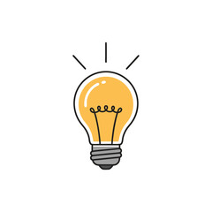 Modern Illustration of a Lit Lightbulb with Glowing Effect in Bright Colors