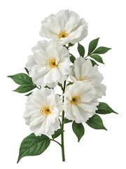 Obraz premium White Rose Blossoms with Green Leaves on Black Background isolated on a transparent background