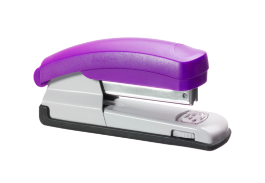 Purple and white stapler isolated on transparent background