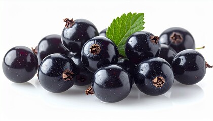 Fototapeta premium Pile of Fresh Black Currants With a Leaf