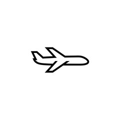 Obraz premium A simple, minimalist line drawing of an airplane in flight, presented in black against a white background.
