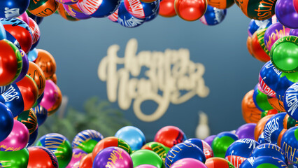 Colorful Christmas Baubles Frame with Text Space – Festive Holiday Background with Bokeh Lights