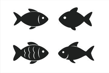 Fototapeta premium Fish icon set vector collection. Simple black fish silhouette symbol. Minimal flat design graphic element for logo. Aquatic animal illustration for fishing or seafood concept.