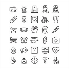 Healthcare and medical line icon set.