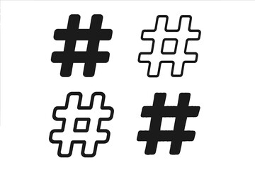 Obraz premium Hashtag icon set for social media. Black pound sign symbol for tagging posts, blogs, and marketing. Vector graphic illustration of a tag for communication and web trends.