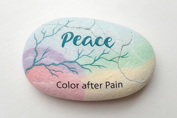 Inspirational Painted Rock with the Word Peace and Colorful Design Symbolizing Hope and Healing from Pain