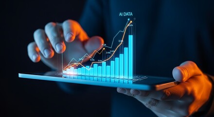 Person Interacting With AI Data Graph on Tablet